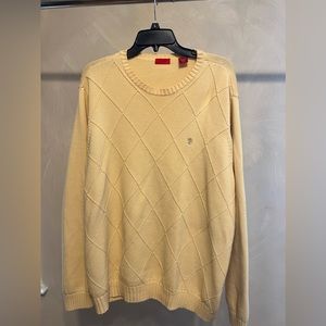 IZOD  Pullover Butter Yellow Diamond Pattern cable Knit Crewneck Sweater Sz:L